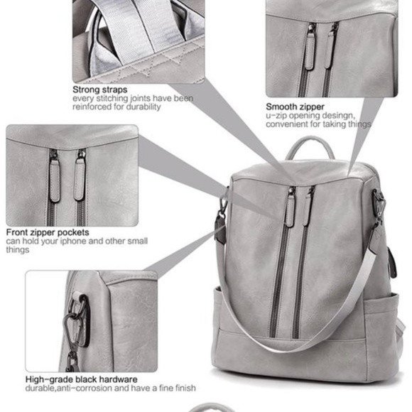 WOMEN Backpack-Purse Leather Grey - Picture 3 of 8
